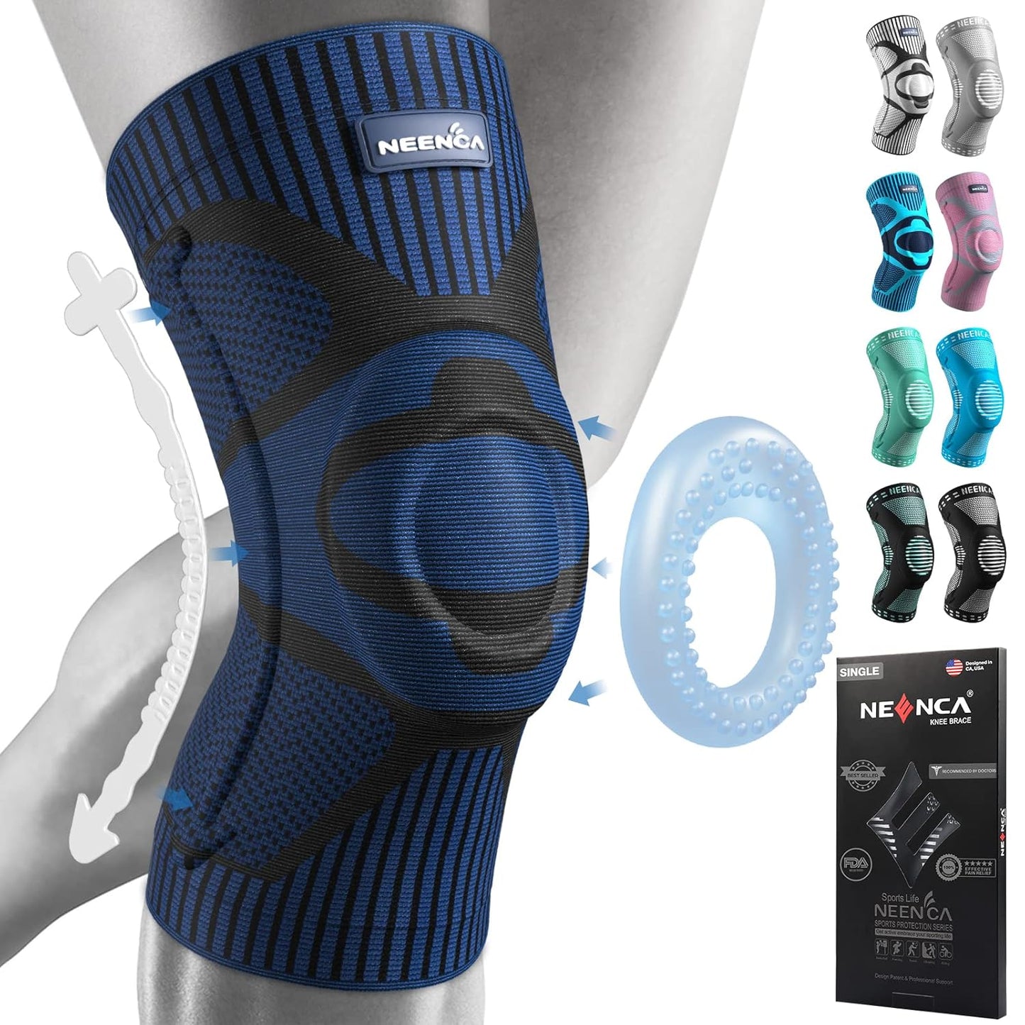 Knee Brace Support with Side Stabilizers Patella Gel.