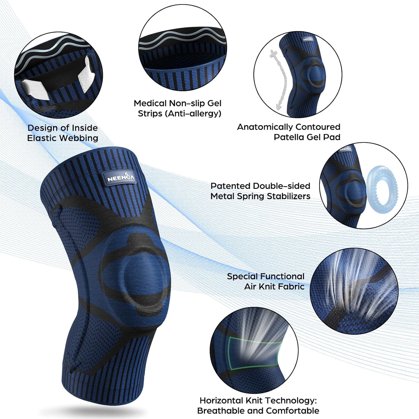 Knee Brace Support with Side Stabilizers Patella Gel.