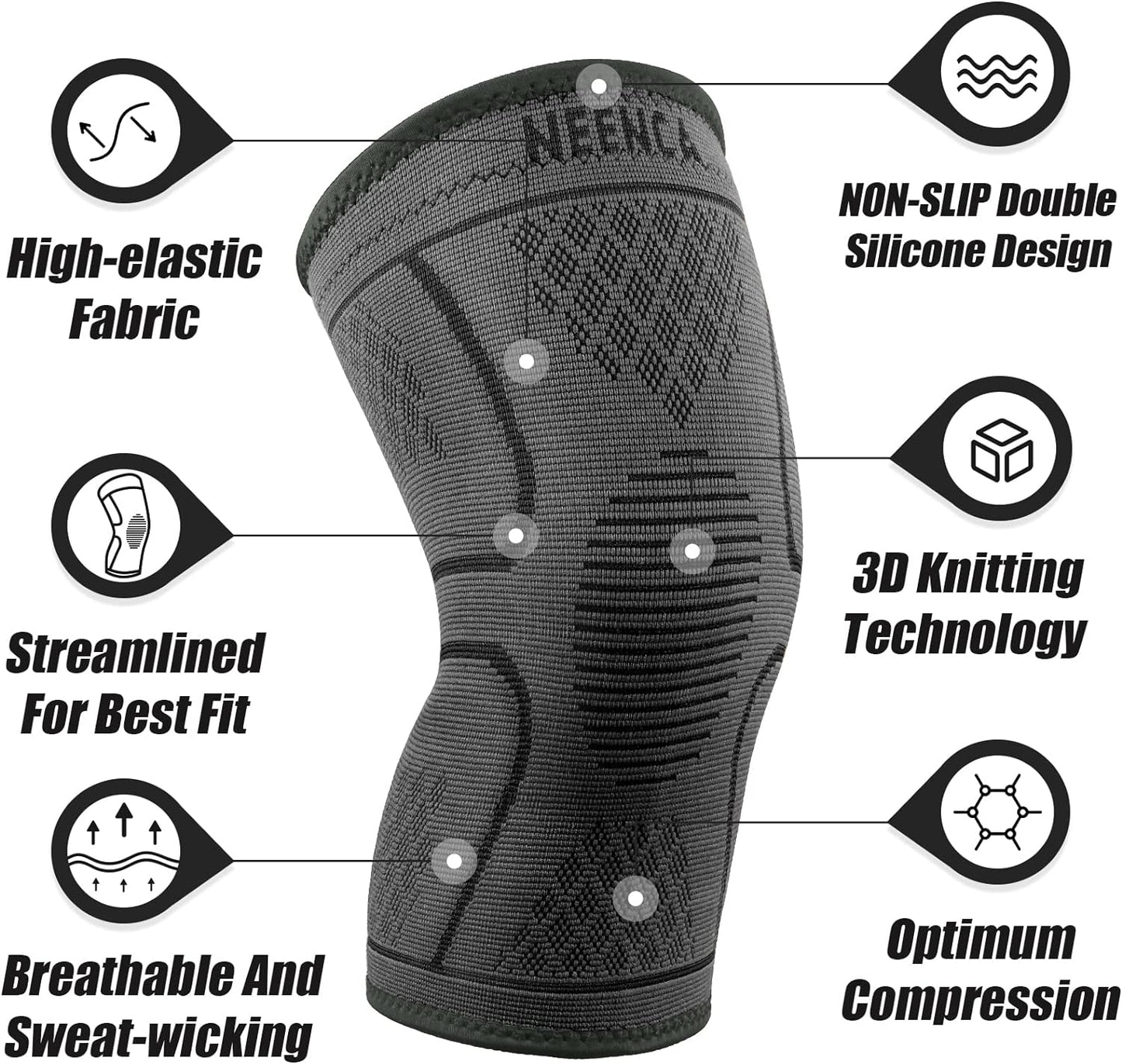 AYZA™ 2 Pack Knee Compression Sleeve, Knee Braces